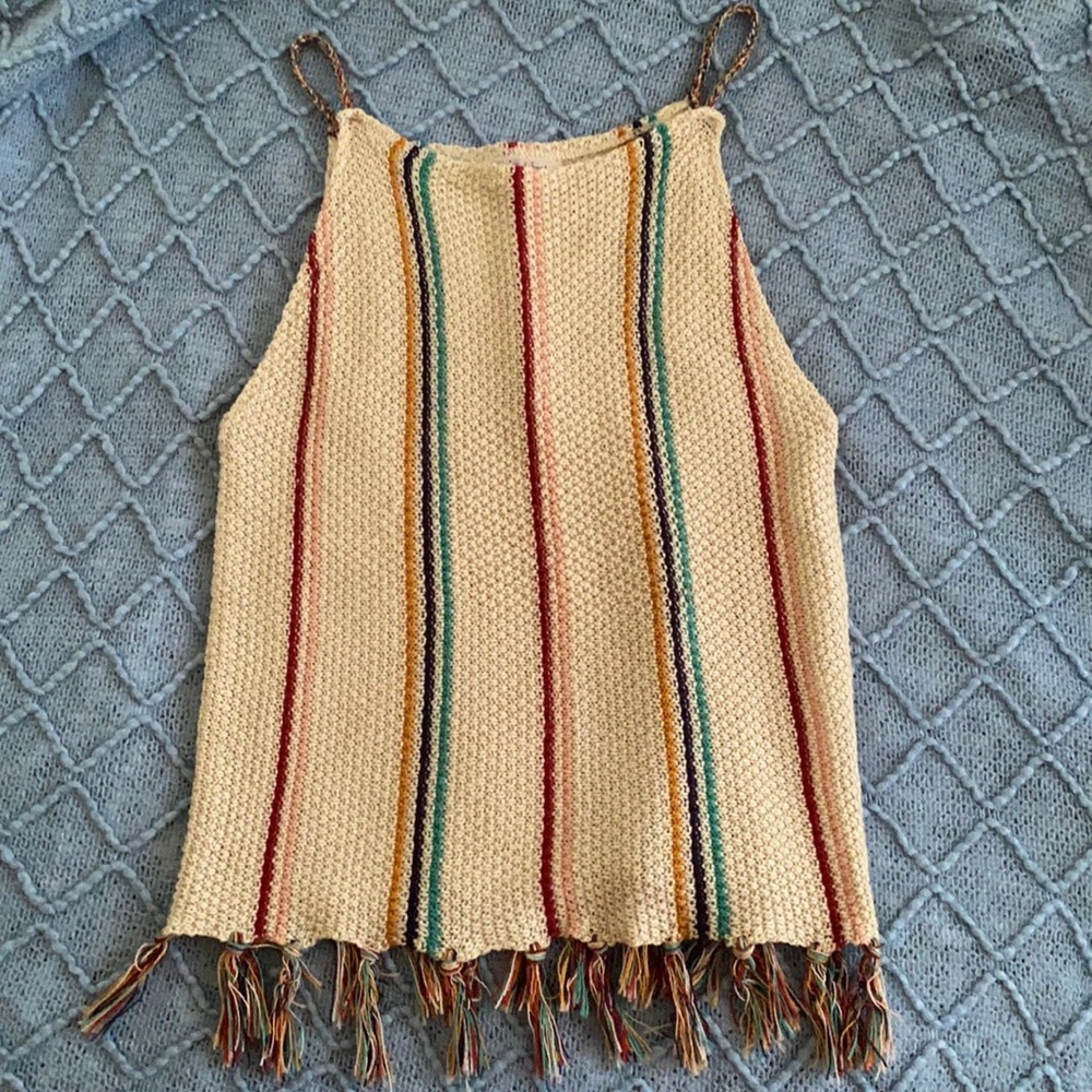 Super cute crocheted top with tassels at bottom!